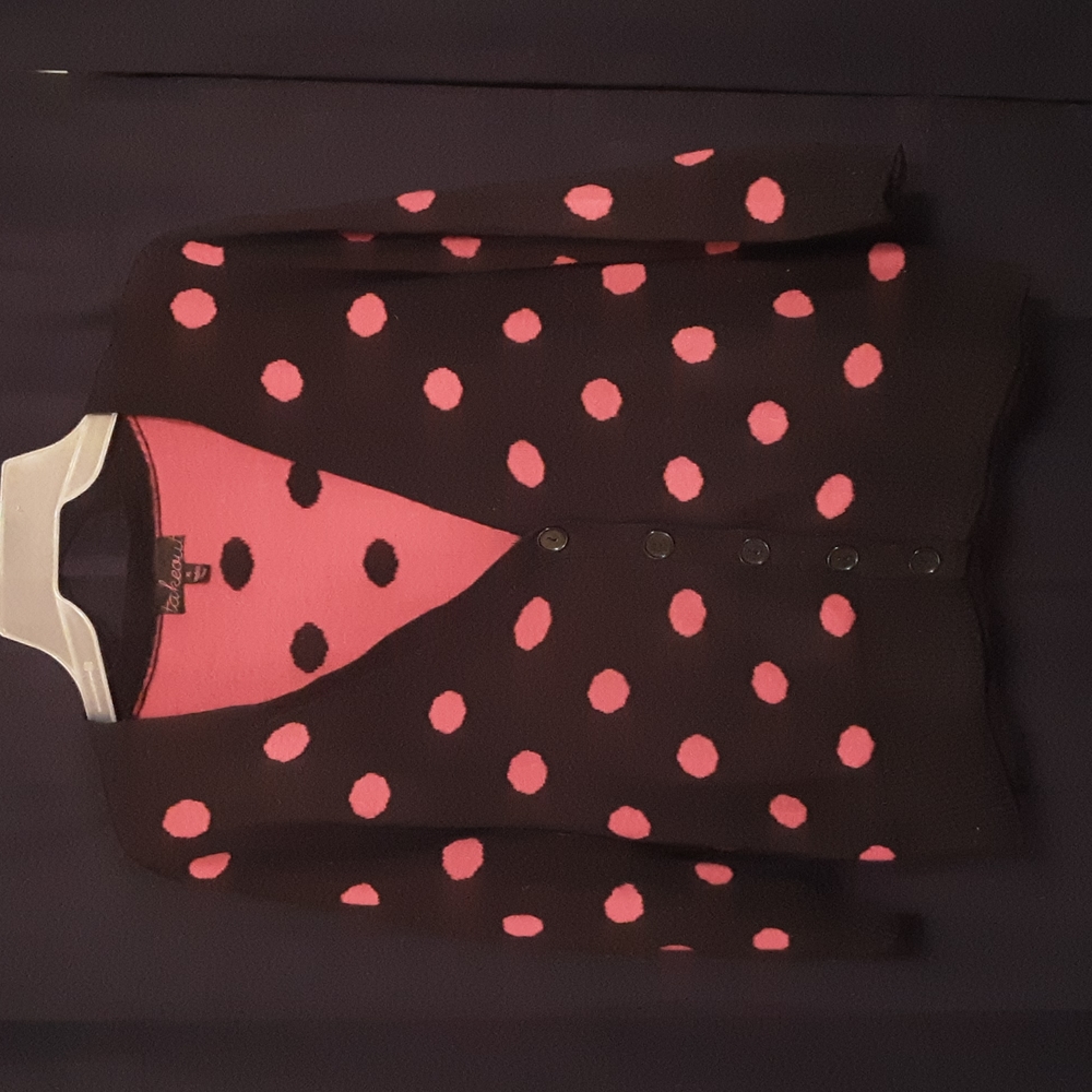 Kohls Takeout Polka Dot Cardigan Juniors XL Womans Large Black Pink